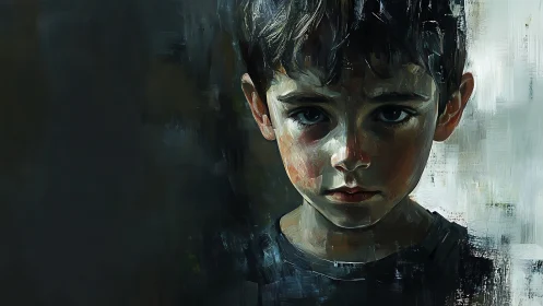 Portrait of young boy in textured digital brushwork.