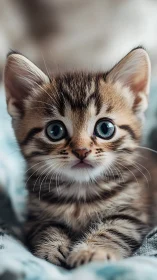 Tabby Kitten Portrait with Blue Eyes and Striped Markings