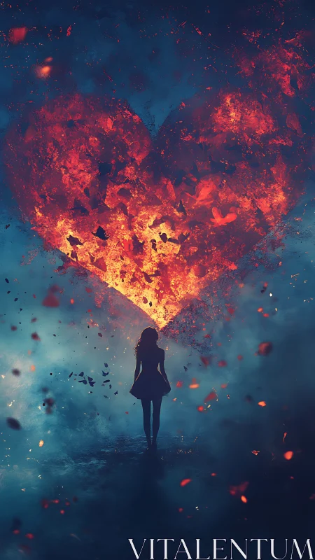 Solitary Figure Gazing Upon Luminescent Heart Explosion