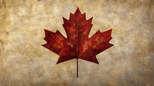 Crimson maple sigil glowing against weathered autumn wall.