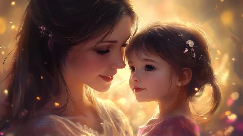Golden Whispers: Mother and Child in Luminous Embrace