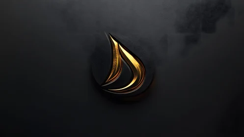 Elegant 3D Black and Gold Droplet Logo on Textured Dark Background.