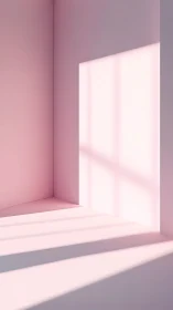 Soft pink corner room glows with minimalist morning light