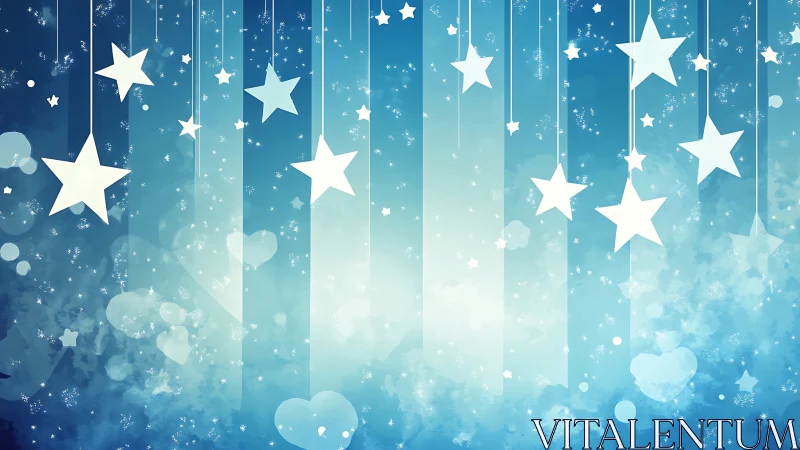 Hanging white stars glow over dreamy blue night sky