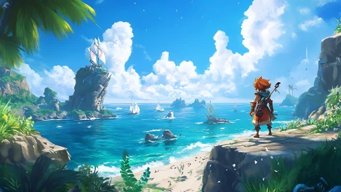 Adventurer Overlooks Tropical Island Paradise Bay