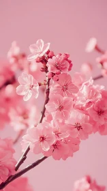 Soft-Focus Cherry Blossom Branch Against Pink Background.