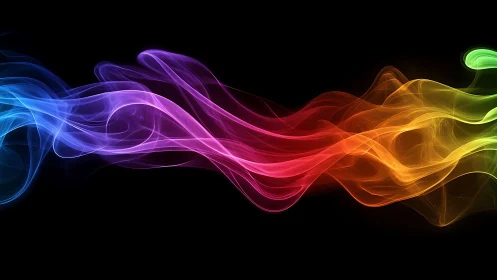 Prismatic smoke river glides through darkness in neon bloom.