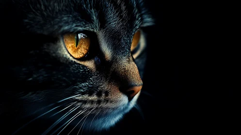 Intense Feline Portrait with Golden Amber Eyes.