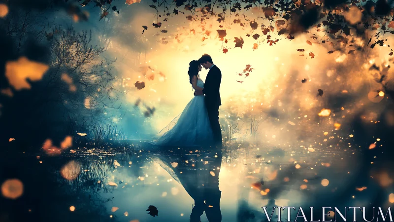 Romance Ignites: Silhouetted Lovers Dance Through Autumn's Golden Enchantment.