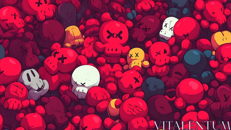 Cartoon skull clusters fill frame with dense repetition