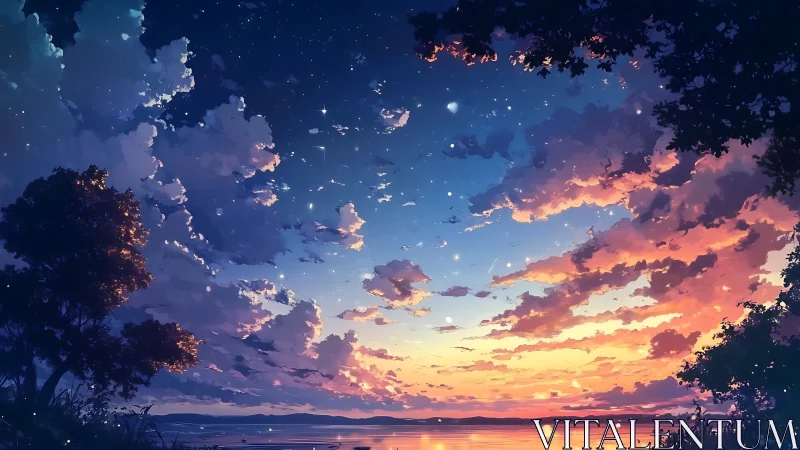 Twilight clouds drift upward as stars quietly claim the sky