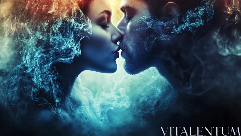 Ethereal Digital Kiss with Fluid Light Effects.