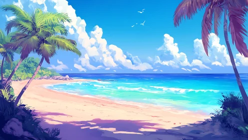 Tropical Beach Paradise. Crystalline Turquoise Waters Meet Sandy Shore