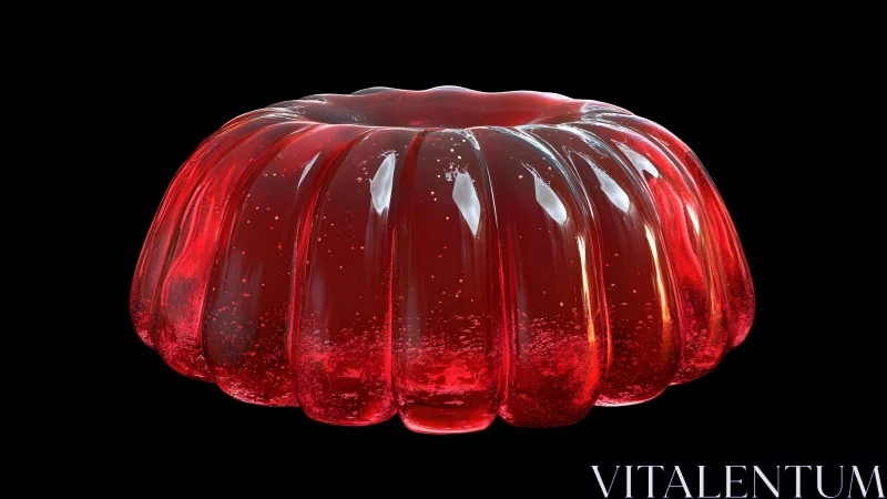 Glossy Red Gelatin Dessert in Classic Mold on Black Background.