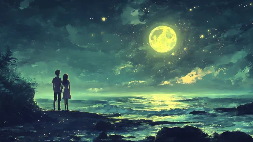 Luminescent Nocturne: Digital Landscape with Celestial Focal Point.