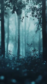 Luminous Rain in Teal Forest Mist.