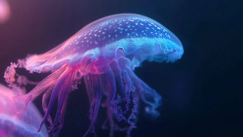 Luminescent jellyfish drifting through neon ocean glow.