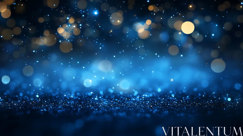 Blue bokeh lights over glittering surface at night.