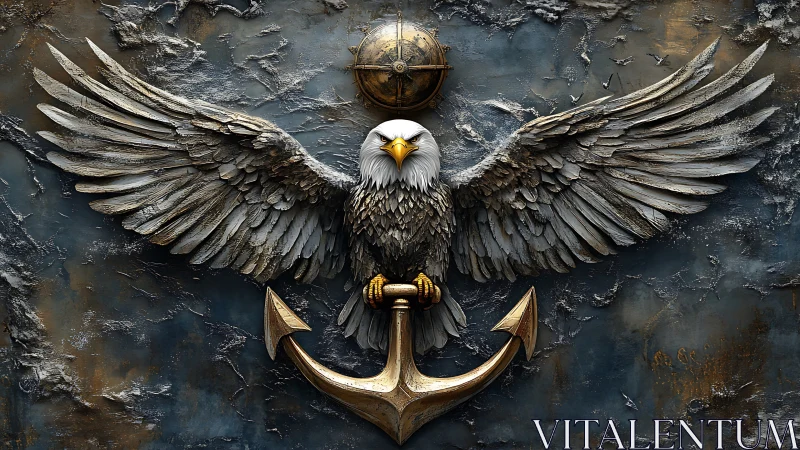 Sculpted eagle with anchor emblem rendered in high-relief detail