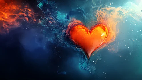 Luminous Heart Engulfed in Fire and Water.
