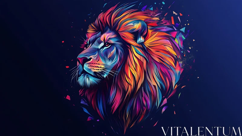 Radiant multicolor lion portrait glowing with bold energy.
