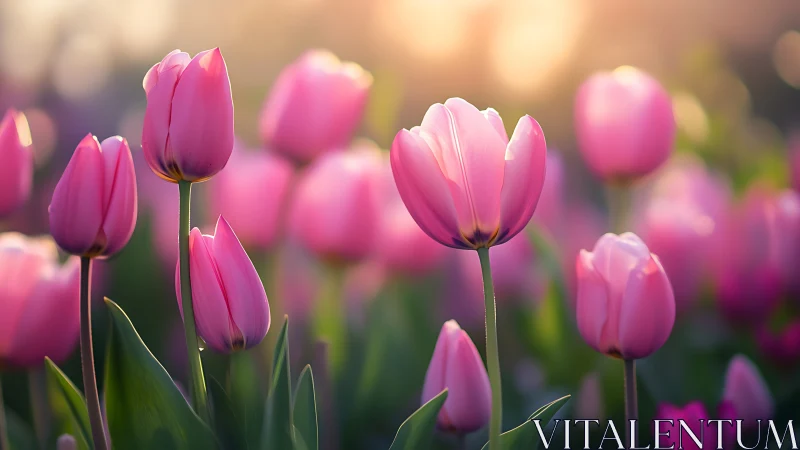 Soft Pink Tulips Dancing in Golden Sunlight