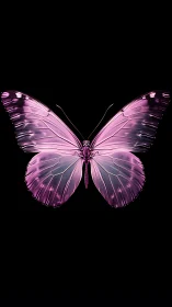 Symmetrical magenta butterfly with high-contrast optical profiling.