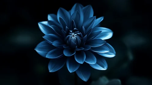 Twilight Bloom Unfolds: Electric Blue Dahlia's Luminescent Dance.