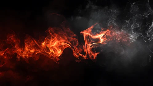 Vivid swirling fire and smoke effect on dark background, digital art.