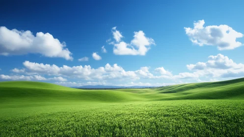 Parametric green hills under stratocumulus cloud field panorama.