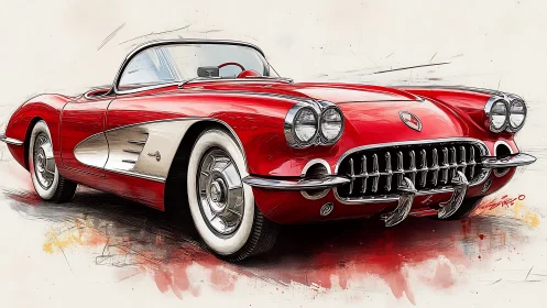 Crimson classic Corvette sketches itself into roaring motion