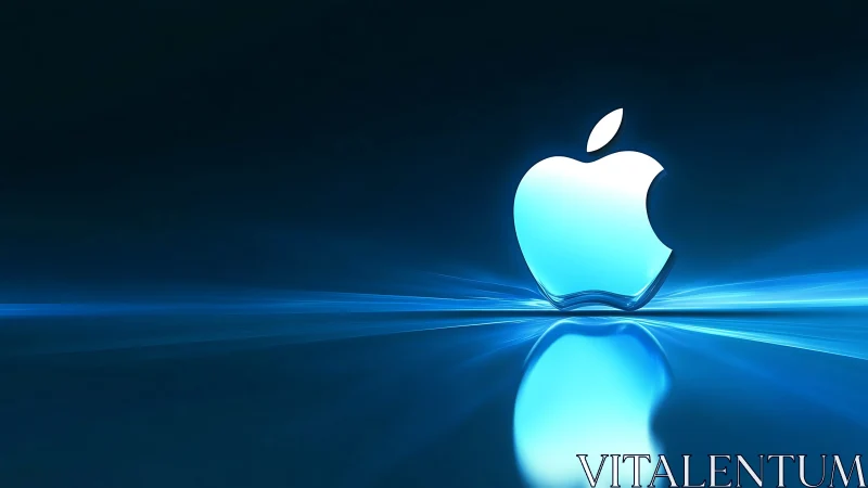 Luminous blue apple emblem rendered as reflective 3D icon
