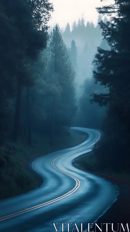 Serpent Road Through Misty Pines.