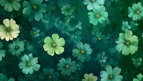 Ethereal Garden: Sage and Chartreuse Cosmos Against Deep Teal Ground