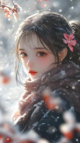 Digital portrait shows girl in snowy outdoor environment