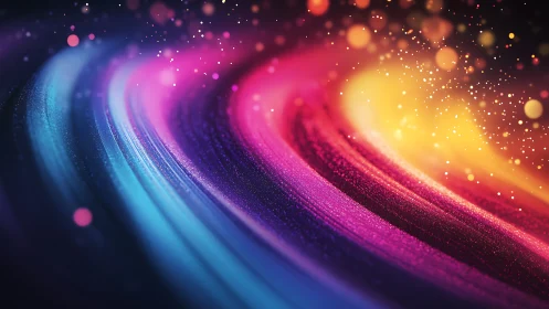 Digital painting of neon chromatic vortex with particle bokeh trails.