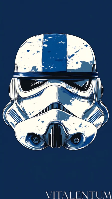 Stormtrooper style helmet illustration with blue accents.