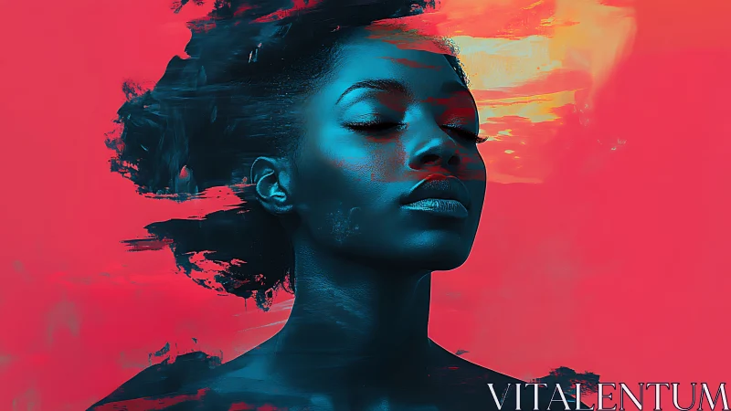 Digital portrait isolates blue-toned figure against red field