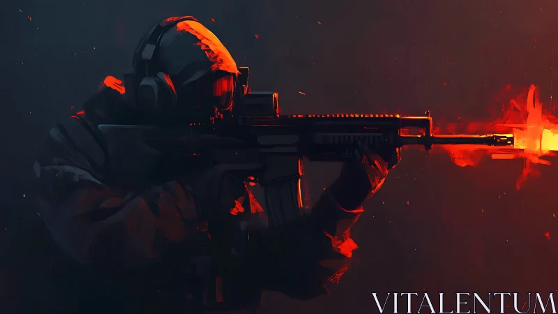 Midnight marksman framed in dramatic red muzzle flare.