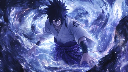 Storm-wreathed anime sorcerer bending a cosmic maelstrom.