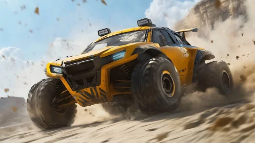 Desert thunder truck hurls sand in wild offroad fury.
