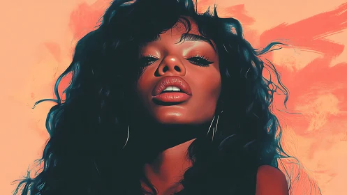 Bold digital portrait of woman with glossy lips and curls.