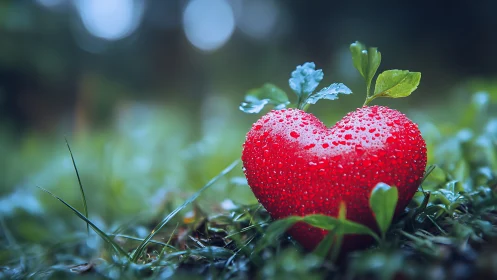 Crimson Heart Jewel Glistens in Morning Dew.