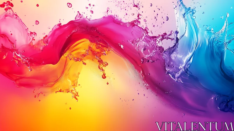 Liquid rainbow waves collide in a luminous color splash.