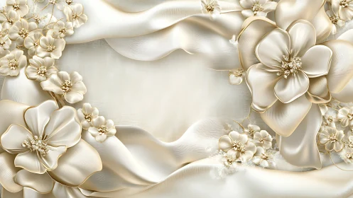 Soft ivory blossoms curl around a dreamy satin frame