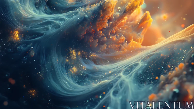 Cosmic nebula waves with glowing dust and swirling light.