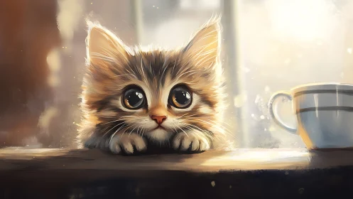 Luminescent Kitten Portrait: Golden Hour Soft Render Study.