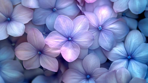 Soft-focus Hydrangea Macro with Selective Focus Pink-Blue Gradient Rendering