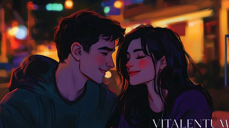 Urban Nighttime Romance Between Two Young Adults