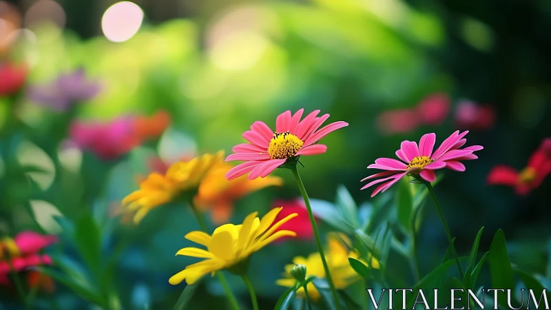 Gerbera Daisies in Shallow Depth of Field Garden Portrait